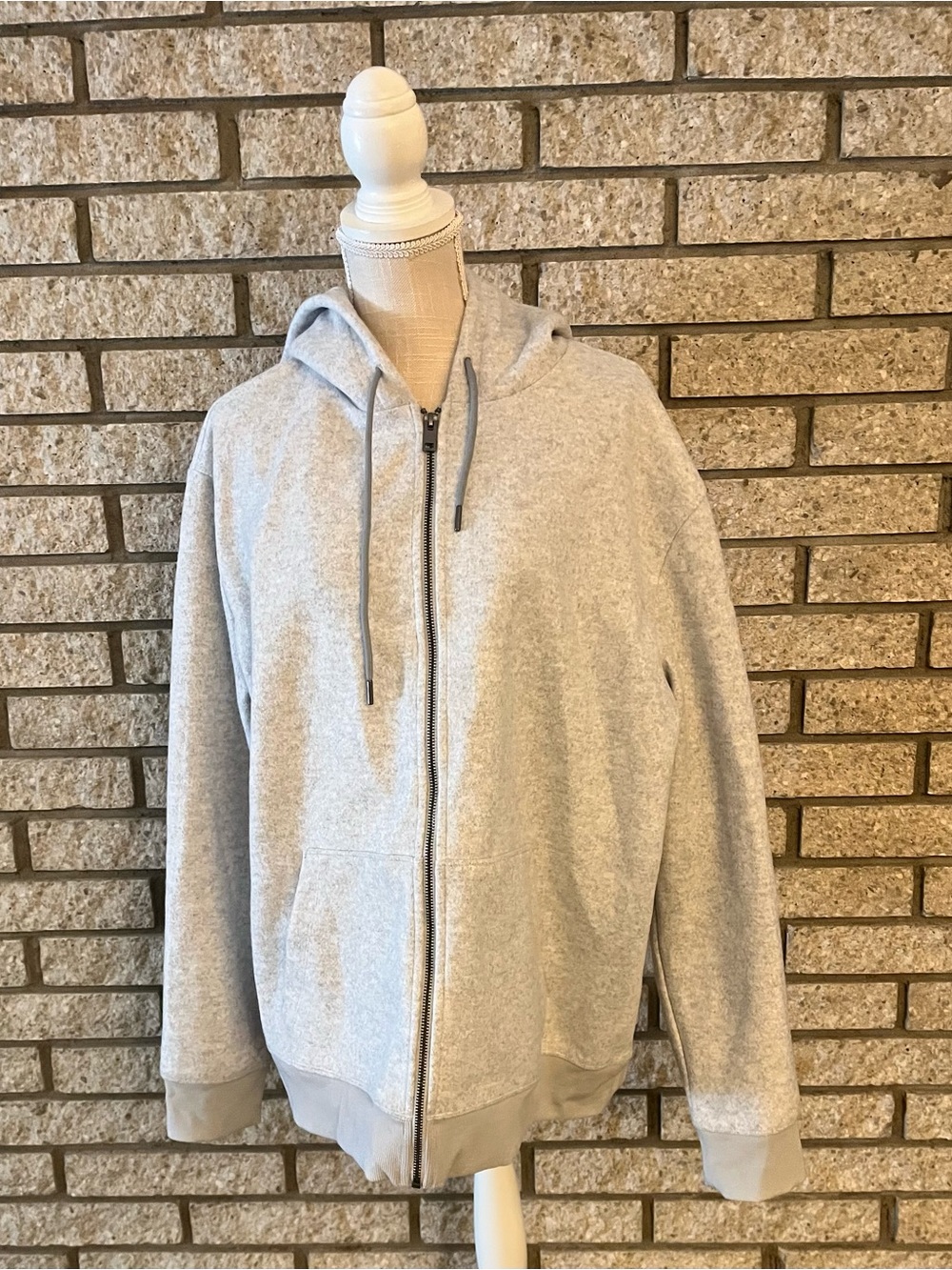 Express Men's Light Gray Full-Zip Hoodie Sweater
